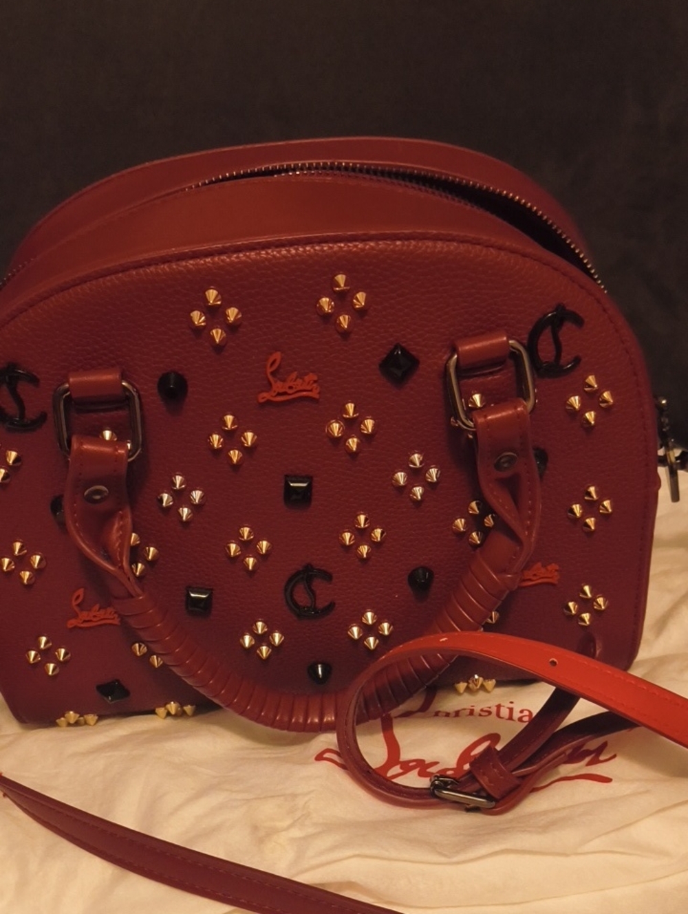 Pre-owned Christian Louboutin red studded dome crossbody bag